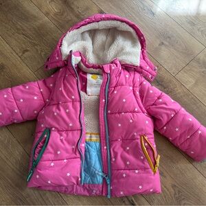 Mini Boden Pink Star Patterned Puffer Jacket with removable sleeves